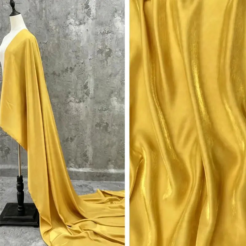 Polyester Satin Yellow Shiny Fabric - Metallic Luster Silky Smooth Cloth for Evening Gowns, Wedding Dresses, Wedding Backdrop, Party Decor