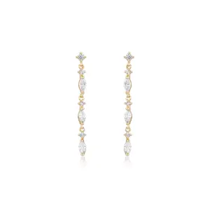 Ettika Dainty Linear Crystal Drop Earrings – 18k Gold Plated Elegant Earrings with Cubic Zirconia for Everyday Glam