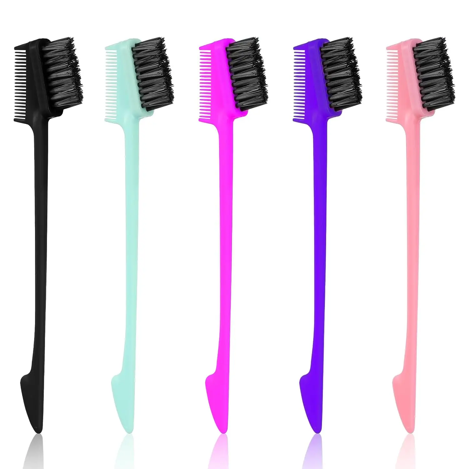 1pcs/Package Double Sided Edge Control Hair Brush Comb 3 in 1 Hair Edge Brush with Soft Bristles Smooth Brushes Hairs Comb HairStyling Set Rat Tail Combs Natural Eyebrow Brushes for Women Bangs Hairline Lash