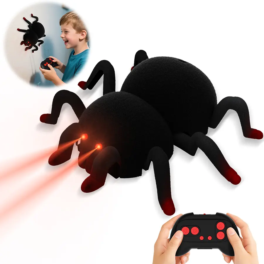 Remote Control Artificial Spider Toy - Durable Rechargeable Electric ABS Plastic, LED Glowing Eyes, 360° Spin Motion, Unisex Kids Indoor Play & Party Item, Cool Gift for Kids