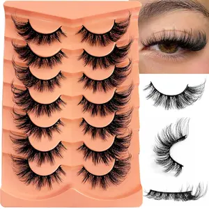 False Eyelashes Strip Lashes Wispy Yasnai Cat Eye Lash Fake Eyelash Natural Look Volume 18mm Mink Fluffy Fox Eyelashes 7 Pairs Pack 9D