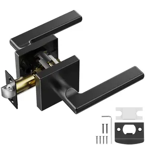 VEVOR Passage Door Handle,  1 Pack Matte Black Door Lever, Left or Right Handing Reversible Lever Non-Locking, 45° Rotation to Open, Square Interior Door Handles for Hallways, Closets, Meeting Spaces