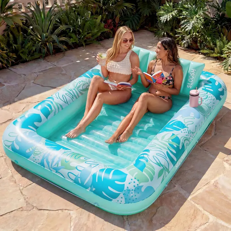 Inflatable Tanning Pool Lounger Float,85" x 57" Extra Large Pool Floats Adult with Pillow,4 in 1 Suntan Tub Raft Floatie,Sunbathing Bed Lounge Blow Up Ball Pit Party Gifts,XL-Cyan White Motion, Pool Float Chair, Water Sofa Float