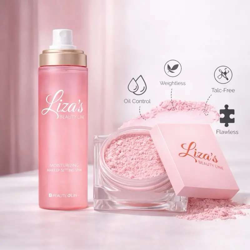 Liza’s beauty line makeup setting duo