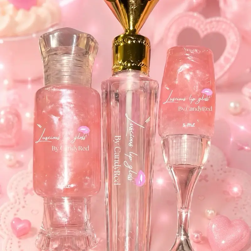 (3 Piece Set) Candy Red Wine Glass, Faux Wand And Candy Tube  Luscious Lip Gloss
