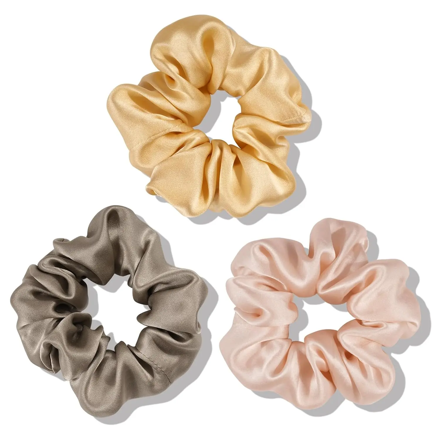 Mulberry Silk-Scrunchies for Hair Sleep, Women Grils Silk Hair Ties for Frizz & Breakage Curly Hair, No , Elastics Ponytail Holder, 3 Pack