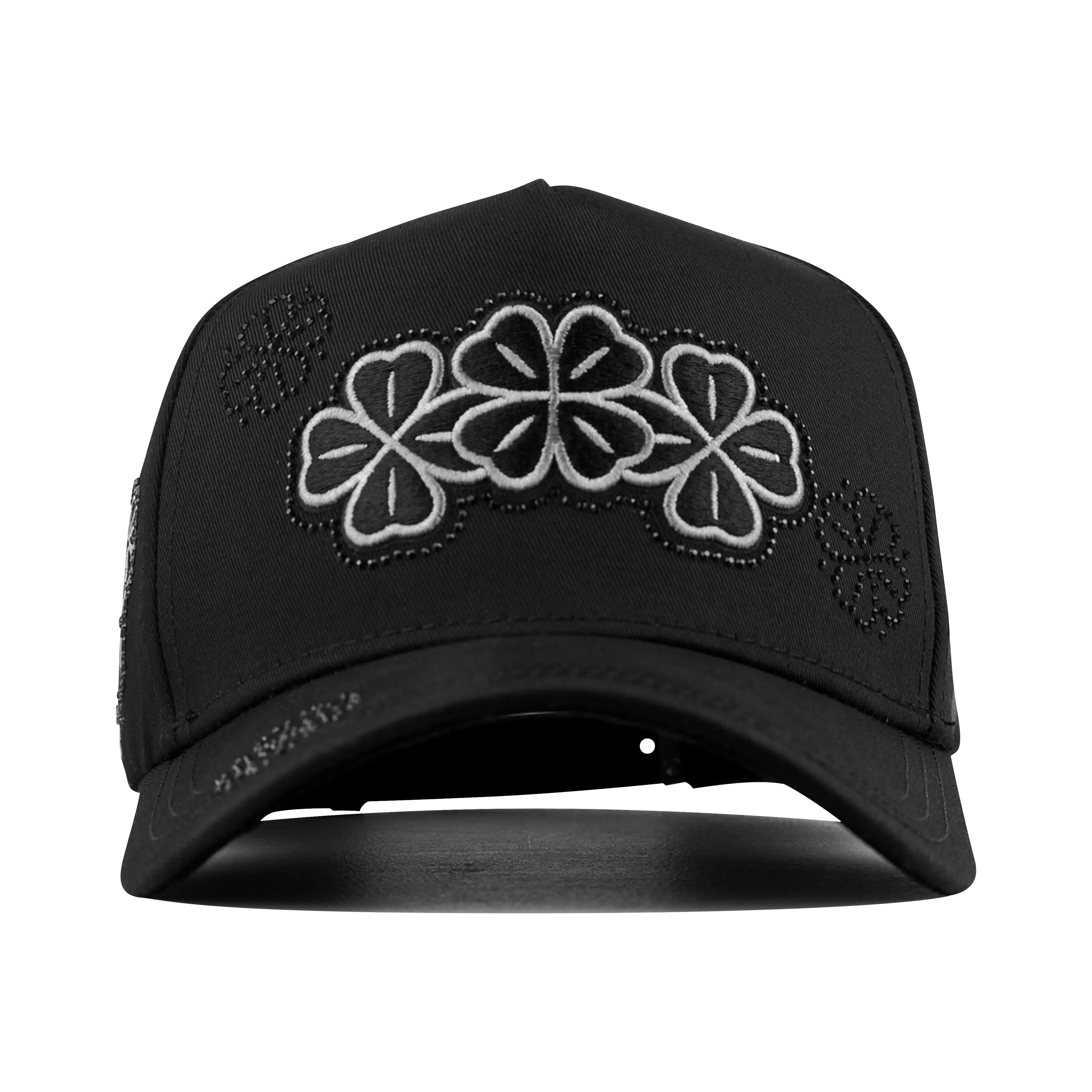 MZ HATSS Limited Edition Black Adjustable Premium Snapback Cap - Bold Embroidered Clover, Embroidery Trendy Hat, Men's Accessories, Comfortable Modern Casual Streetwear, Adjustable Hats, Black Embroidery Hats