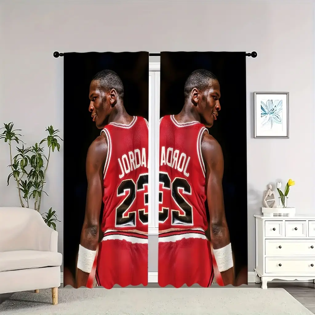 Basketball player Michael Jordan's red jersey-style indoor Window Curtain are light-blocking, heat-insulating, and soft, suitable for home décor, Thermal Insulated Curtain