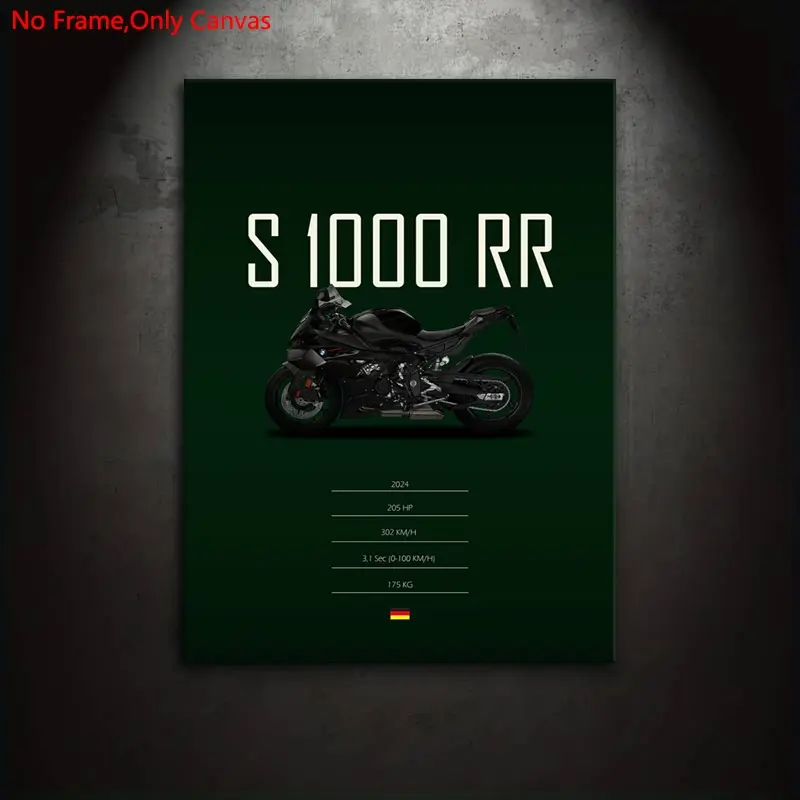1 piece/set of frameless canvas painting print poster, Canvas Art And Prints For Walls, classic realistic vehicle art, S 1000 RR, gift for motorcycle culture enthusiasts, ideal gift for bedroom, living room, mural, wall decoration, Modern Home Decor