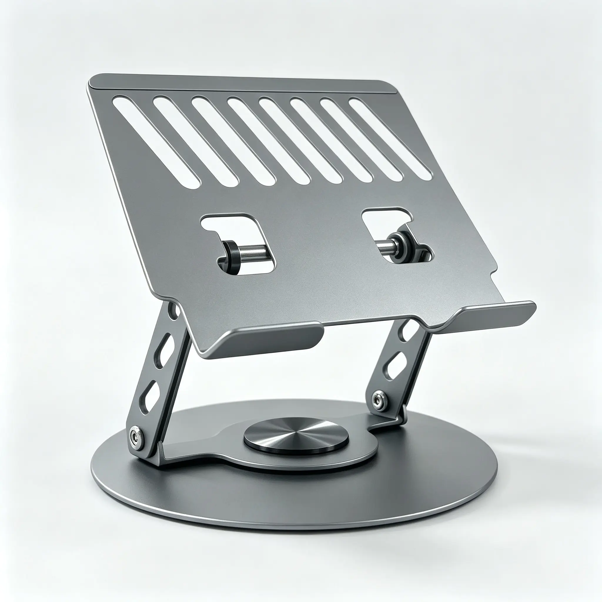 360° Rotatable Carbon Steel Laptop Stand, Foldable Height Adjustable Ergonomic Notebook Riser, Hollow Heat Dissipation Panel, Non-Slip Round Base, 2-in-1 Stable Metal Holder for Gaming Laptop & Mobile Phone, Home Office Desk