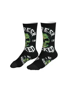 Men Black Background I Am Wicked Green Skull Mid Calf Socks Dark Punk Rock Streetwear Socks