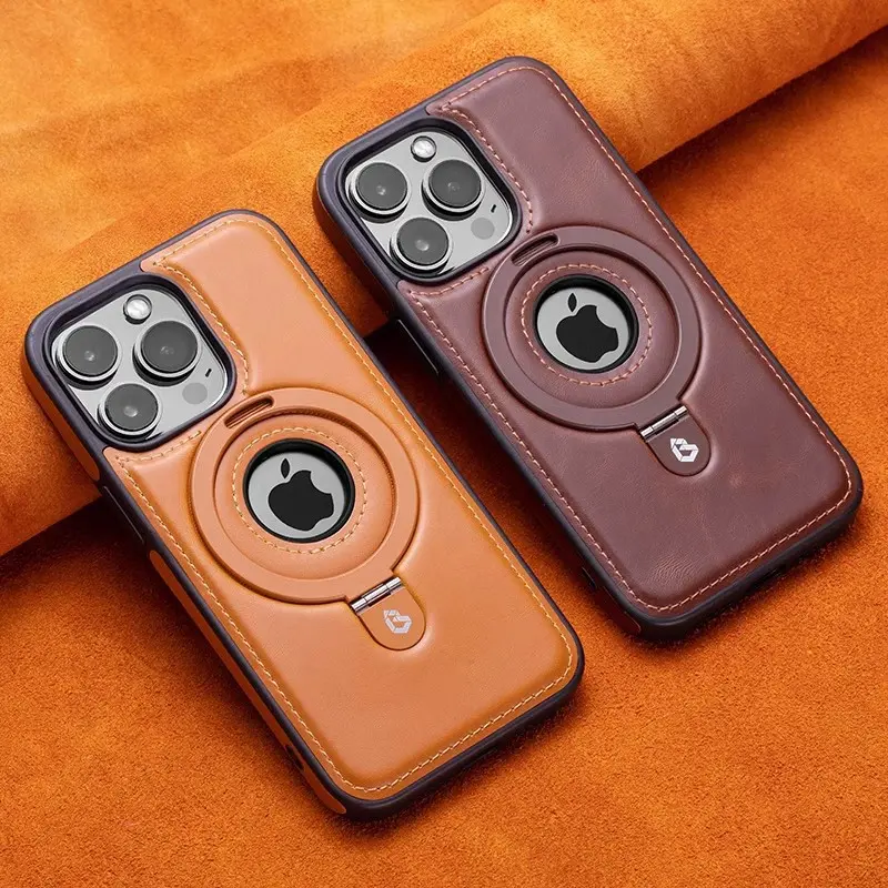 Suitable for Apple 16/15 Pro Max magnetic holder mobile phone case high-end business leather case iPhone14 anti-fall protective cover for men