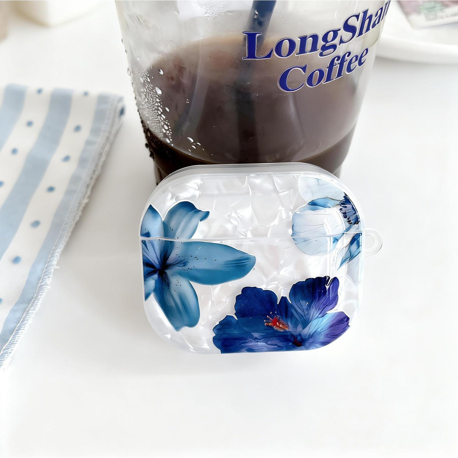 Butterfly Pearl Pendant Case for Airpods Pro 3/2/1 Airpods 4/3/2/1, Kawaii Dreamy Blue Butterfly Shell Design Shockproof Earphone Protective Cover for Girls Women