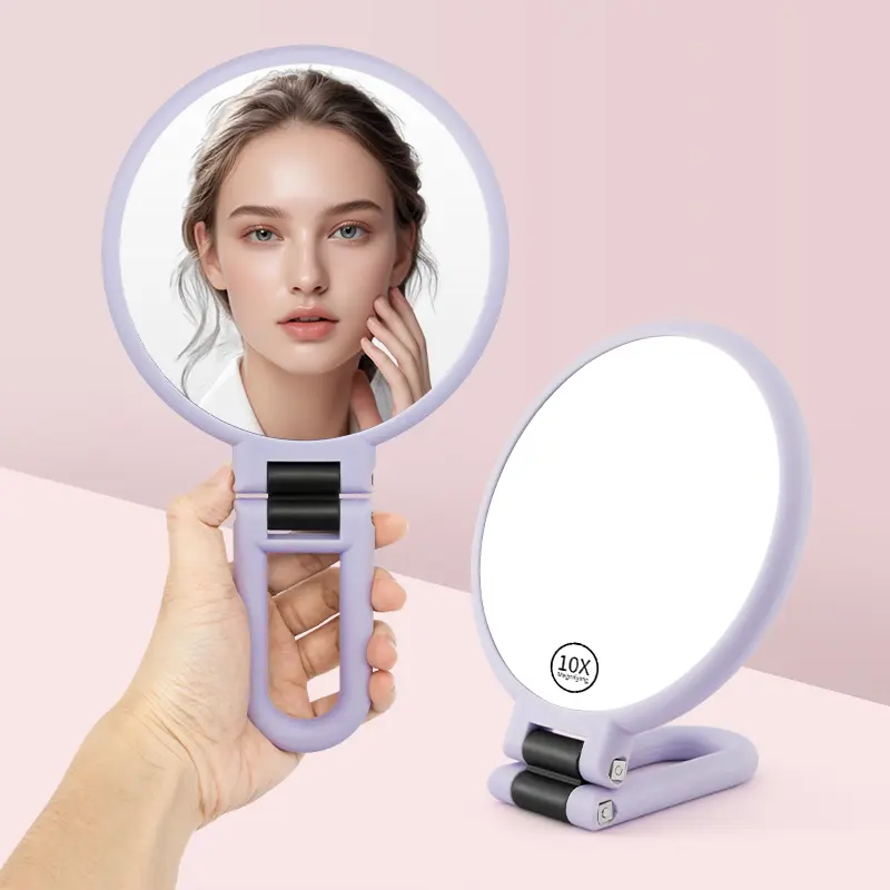 Women's Handheld Multi-Use Makeup Mirror (L135x12x240, 183.5g, 1pcs/box) - Double-Sided, Regular Size 1 Side, 10X HD Magnify 1 Side, Rotatable Handle, ABS-Enhanced, Travel-Home-Office Ready, for Makeup Application, Makeup Products