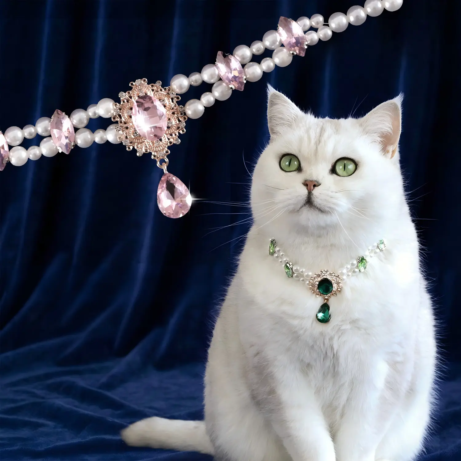Elegant Sparkly Artificial Crystal Pearl Pet Collar - Adjustable, Secure Snap Buckle, Comfortable Bling Neck Accessory for Cats & Small Dogs, All Seasons, Birthday Party & Special Occasion Use, Pet Lover Gift, Bowtie