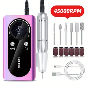 Rechargeable 45000RPM Electric Nail Drill Set - Portable USB-Charge Nail Care Unit with Smart LCD Screen, Multiple Bits, Reflective Body for Gel Manicure, Pedicure
