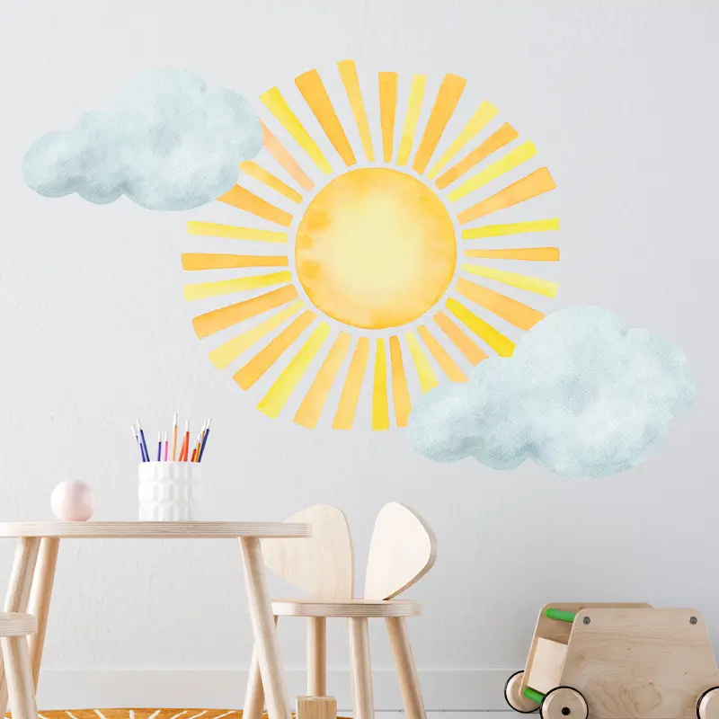 Boho Sun&Clouds Wall Decals Stickers, Bohemian Patterns for Bedroom Art, Playroom, Classroom, Living Room, Refrigerator Stickers Window stickers, DIY Decorative Artistic Home Decoration, Durable (Waterproof), Polyvinyl Chloride