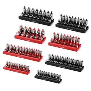 8-Piece Socket Organizer Trays, SAE and Metric Socket Tray Set, 1/4", 3/8", and 1/2" Drive Deep and Standard Socket Holders Organizers for Toolbox, Black & Red