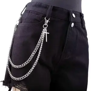 Vintage Body Jewelry Silver Wallet Jeans Chain 50cm/40cm Length Gothic Punk Hip Hop Accessories for Men Women Halloween Costumes