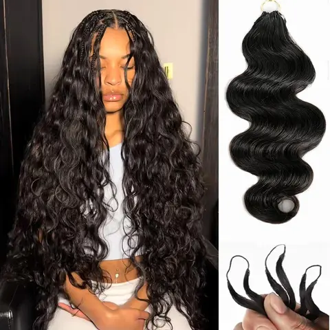 【Hot】100% Human Virgin Hair Feather Crochet Extensions, Glueless Pre-Separated Wavy Human Hair Bundles, 50g/Pack Long Knotless Bohemian Braids, Heat-Safe Fragrance-Free Tangle-Resistant Unisex DIY, 3-4 Packs for Full Head Protective Style