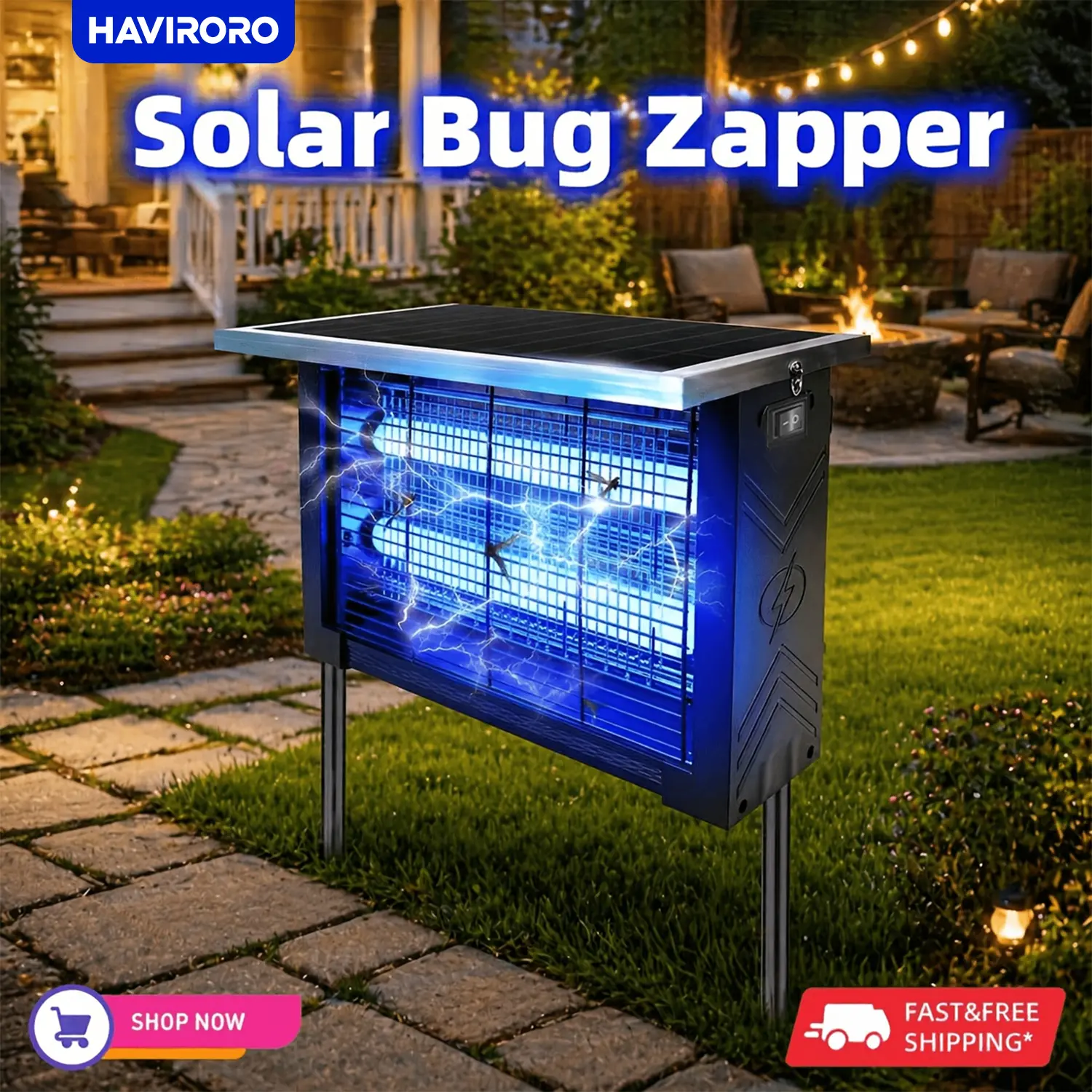 HAVIRORO Electronic Mosquito Zapper - 4500V Electric Shock Solar UV Insect Killer, Cordless Portable Bug Control Solution, Moth Trap for Home, Patio, Bug Control Solutions, Solar Uv Insect Electronic Mosquito Killers