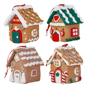 Christmas Gingerbread House Decor Set, 2 Pcs Mini Clay Ornaments for Xmas Tree & Home, Charming 3D Village Scene for Holiday Tabletop & Mantel
