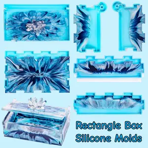 6pcs Silicone Resin Rectangle Box Molds, For Storage Container With Lid, Epoxy Resin Casting DIY Box , DIY Organizer For Dominoes, Coffee Pods, Napkin, Candy, Cosmetics, Jewelry Accessories