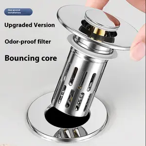 [Buy 1 Get 1 Free]Universal Bathroom Sink Drain Stopper with Removable Filter - 2-in-1 Pop Up Plug & Hair Strainer, Anti-Clog Basket, Stainless Steel Hair Catcher, Anti-Odor Standard 2Pc-Abs Body、Steel Basket、Copper Core