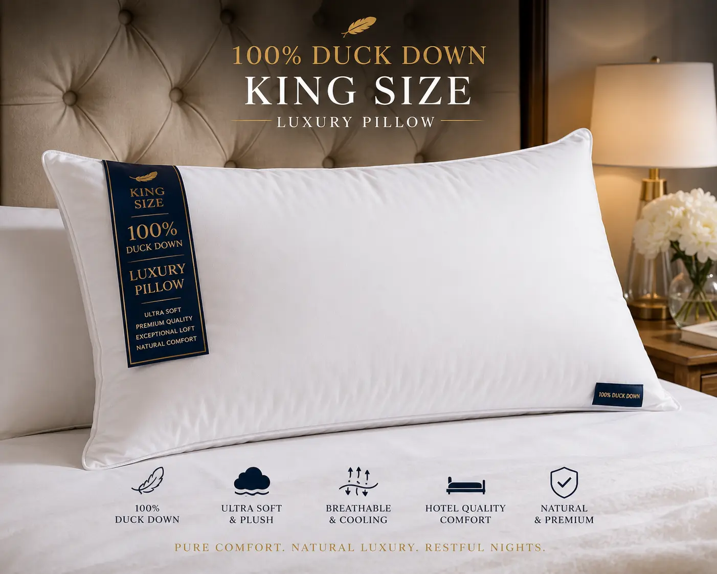 Luxury 100% Duck Down King Pillow