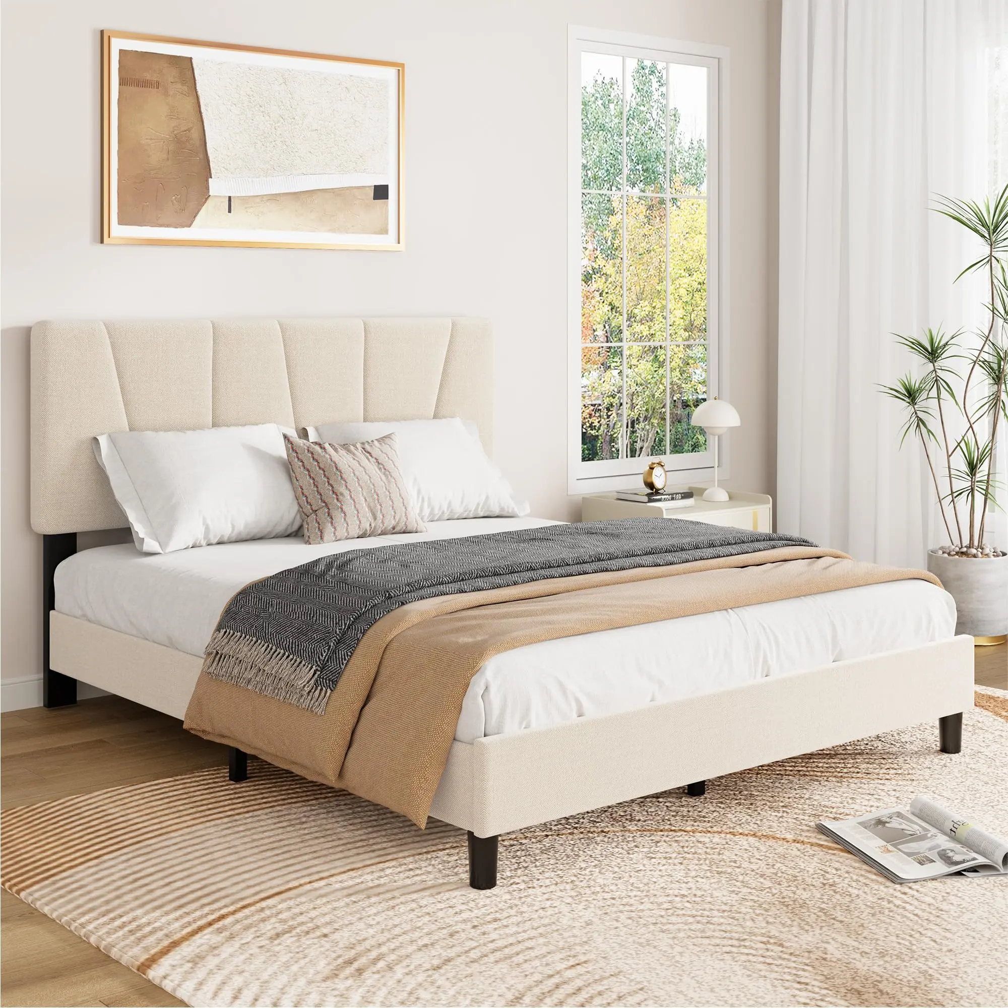 Full Size Luxurious Platform Bed Frame with Adjustable Height High Headboard & Footboard - Sturdy Slatted Bed Base, Strong Wooden Slats, No Box Spring Needed, Noise-Free, Easy Assembly, Twin Option