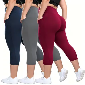 Women's Solid Color Sports Leggings with Side Pockets, Breathable Fitness Capris, Tummy Control Skinny Pants, Comfortable Athleisure Leggings for Yoga Gym Workout, Ladies Sportswear for Indoor & Outdoor Wear