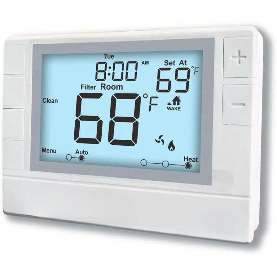 White Digital Programmable Thermostat for Home HVAC Systems, Multi-Stage 2 Heat/2 Cool Control with Backlight, White Backlight, Controller