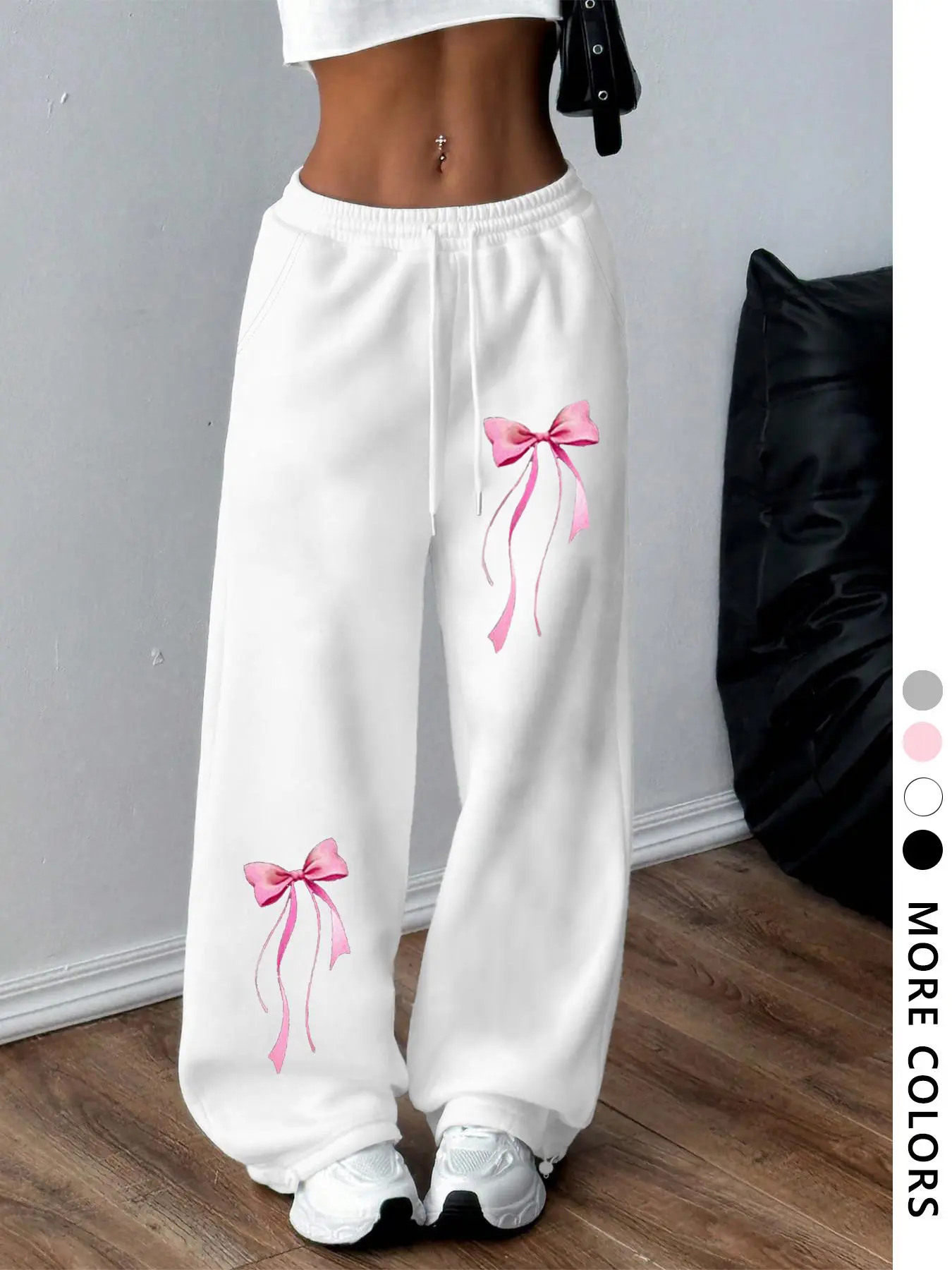 Cloud Comfort Baggy Pants, Casual Fashion Trousers, White Y2K Loungewear Bows Coquette Aesthetic meets Athleisure Vibes, Ultra-Soft, High-Waist, Oversized Silhouette, Perfect for #OOTD, Casual Days or Coffee Runs, Casual Comfy Trouser, Casual Bottom