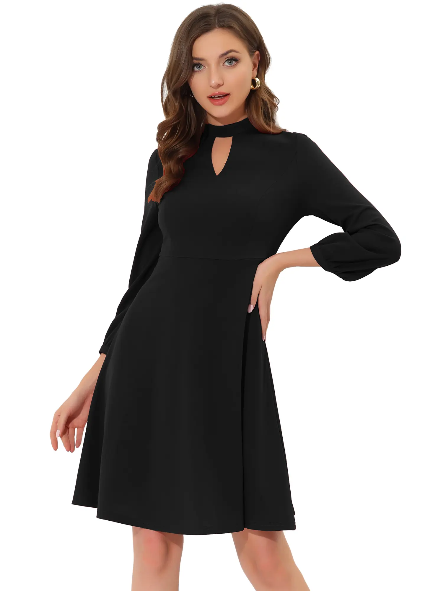 INSPIRE CHIC Women's Keyhole Dress 3/4 Sleeve Mock Neck A-line Formal Party Cocktail Dress