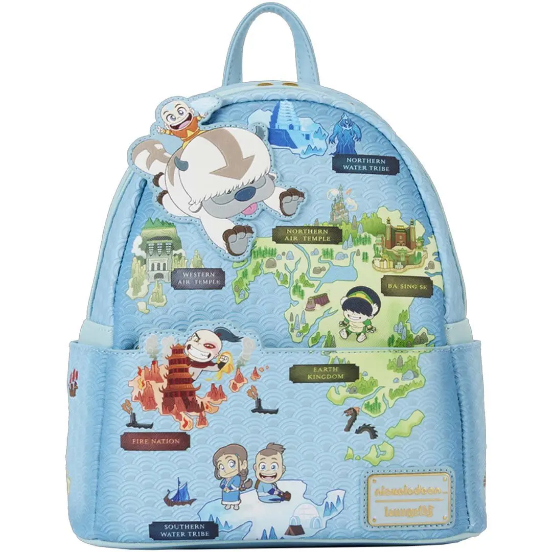 Loungefly Avatar The Last Airbender Map Faux Leather Mini Backpack, Novelty Anime Style Everyday Carry for Adults with Applique and Die-Cut Details