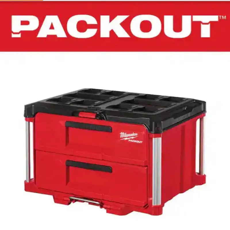 Milwaukee PACKOUT Durable Toolbox - 22-in, 2 Drawers, Metal-Reinforced Corners, Compact Size, Mechanic Hardware Storage for Garage Use, Mechanic Tool Storage