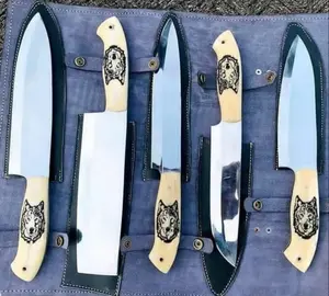 "Handmade High Carbon Steel Chefset with Goat's Bone Handle and Custom Engravin
