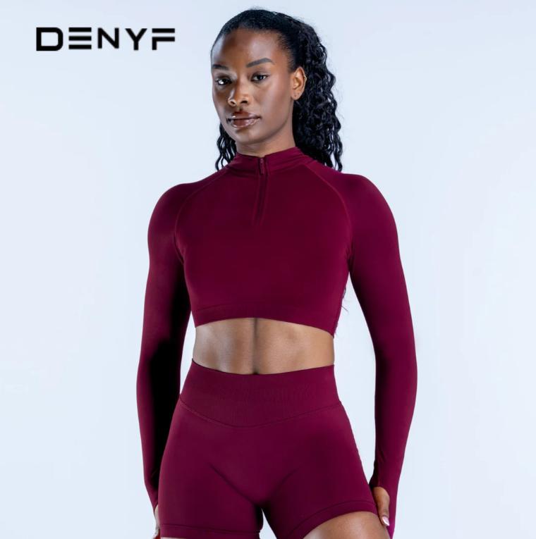 Women's Half Zip Long Sleeve Crop Top, Seamless Workout Top for Yoga Gym Fitness