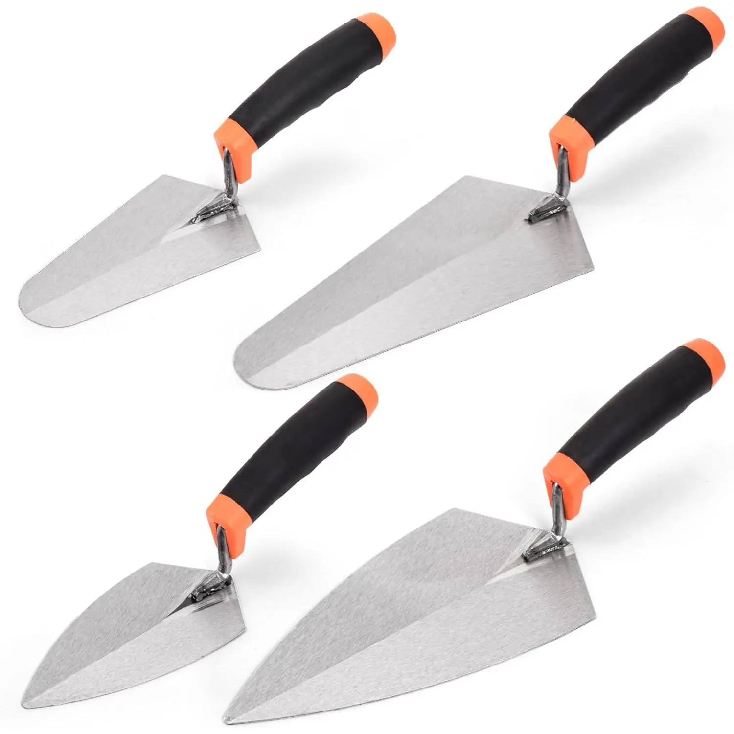 4 Pack 6" Masonry Hand Tool Set, Pointing Trowel Gauging Trowel Set with Rubber Grip, Carbon Steel Masonry Brick Trowels, Bricklaying Trowels for Concrete Cement Plaster Mortar Stucco Tile