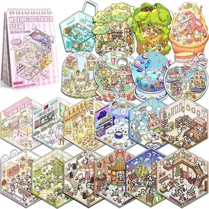 [US SELLER] Cozy 3D House Scene DIY Stickers Kit - 4 Sets Funny & Cute Sticker Packs for Kids - Stress Relief Craft Activity, Home Decor Gift, Funny Sticker Packs
