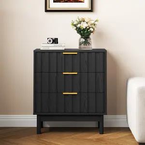 Royal Craft 3 Drawer Dresser, Modern Chest of Drawers with Fluted Panel Design, Wooden Storage Nightstand Side Table with Chic Edge Pull, Perfect for Bedroom, Living Room, Entryway