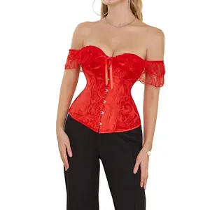 Women’s lace tight corset—sexy floral wedding/party belt for a flat, sandblasted fishbone bandage design with a drawstring; smooth polyester fabric for everyday wear.