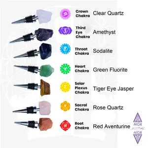 7 Chakra Raw Earthy Stone Wine Stopper Set Orange Aventurine Rose Quartz Tiger Eye Green Fluorite Blue Sodalite Amethyst Clear Quartz Black Tourmaline