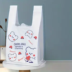 Plastic Packaging Bags Roll, Fruit Snack Takeout Bags, Commercial Carry-Out Handles, Kitchen Apron Style Thickened Type, Premium Packaging