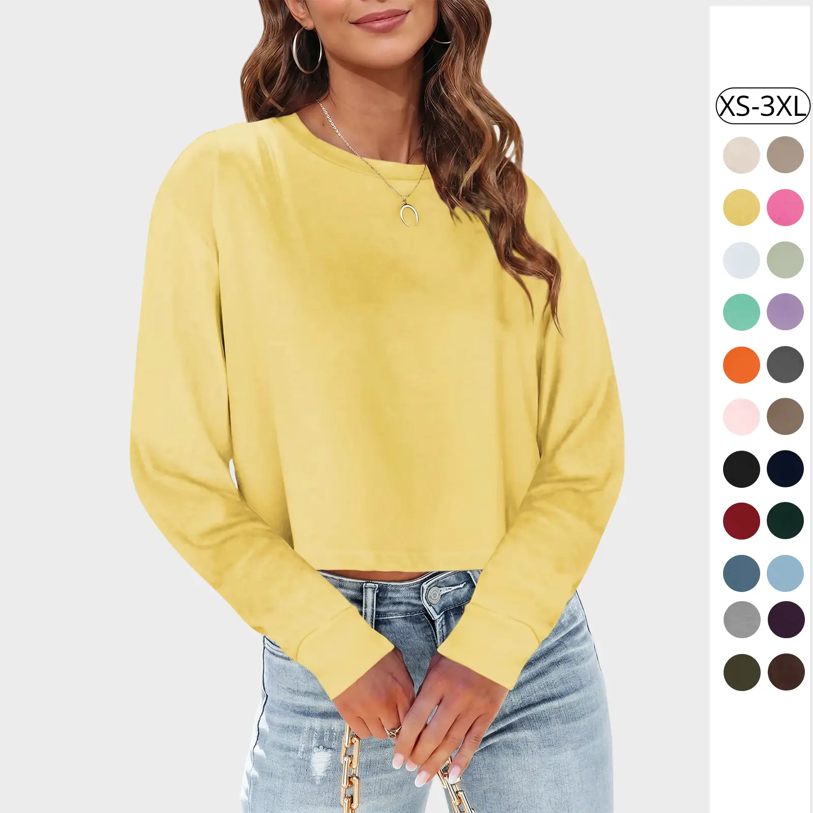 Tankaneo Womens Long Sleeve Crop Tops Loose Fit Fall Cropped Tshirt 2026 Crew Neck Casual Shirts