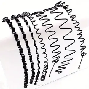 6Pcs/Pack Men's Daily Simple and Fashionable Hair Headband, Black Geometric Wave Invisible Pressed Hair Wash and Hair Accessory, Perfect Gift for Dad on Father's Day fathersdaygift woman men