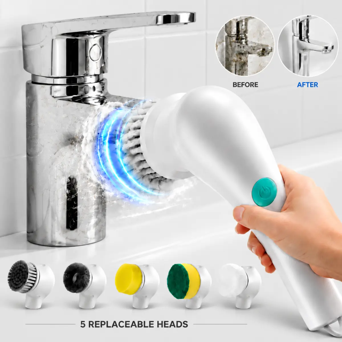 2026 New Electric Spin Scrubber Cordless Shower Cleaner with 5 Replaceable Brush Heads,USB Rechargeable Power Cleaning Brush with Replaceable Heads, Bathroom Shower Scrubber for Kitchen Sink Tile Grout Floor Car Home Deep Cleaning，Cleaning Set