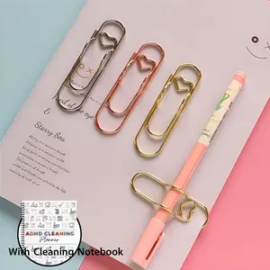 1 Box 6Pcs 3 Colors Heart Pen Clip，Get a notebook for free，Notebook clip, portable, large size, suitable for notebooks, diaries, notebooks, office or school supplies