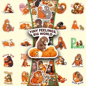 50 Pcs Punch Monkey Cute Cartoon Animal Warm Healing Stickers for Journal, Phone Case, Car Decoration