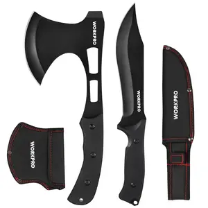 #Summervibes WORKPRO Hunting Knife and Hatchet Axe Combo Set - Full Tang Fixed Blade Tactical Knife and Camping Axe - Survival Knife and Camping Hatchet with Sheathes - Tactical Knife and Survival Axe for Men